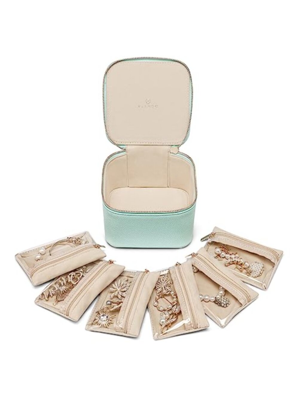 Faux Leather Travel Jewelry Organizer with 6 Velvet Bags